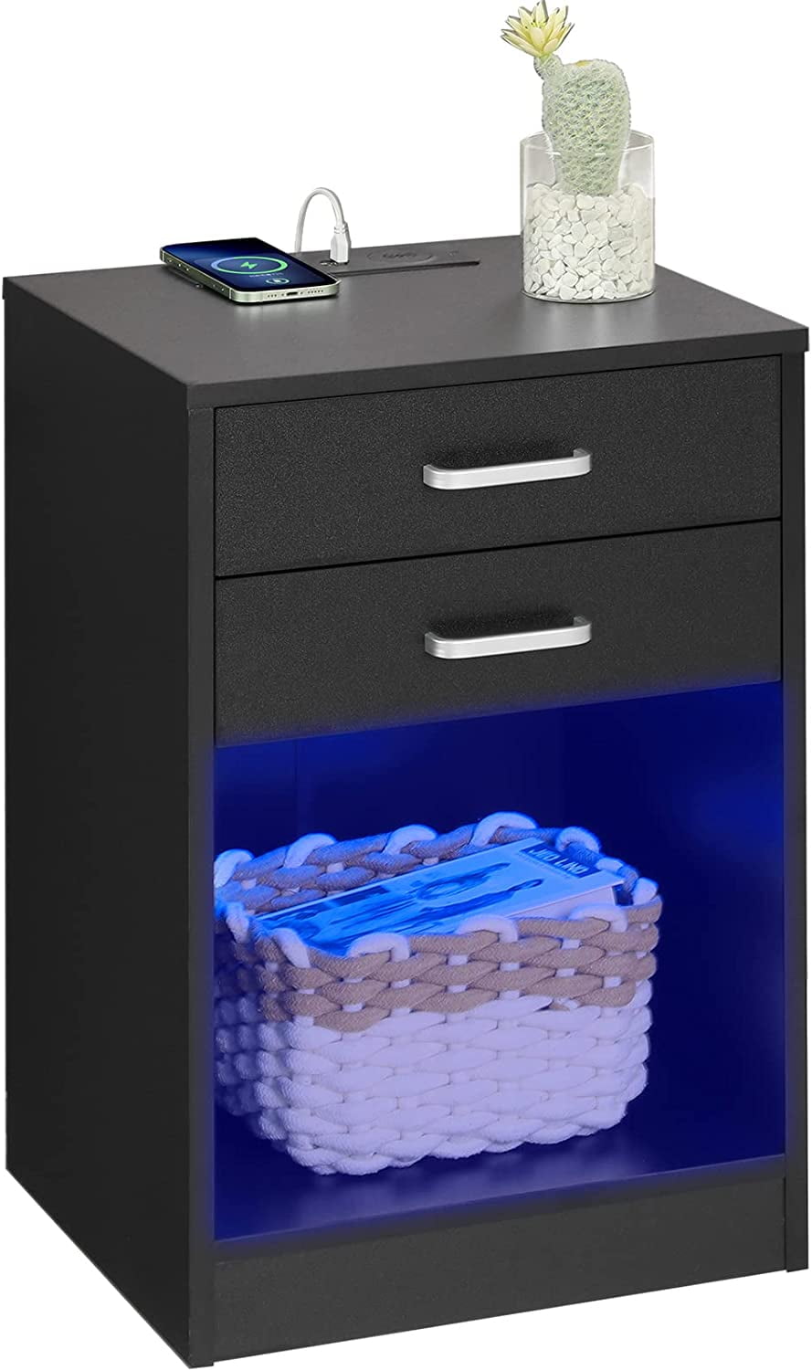 ADORNEVE LED Nightstand with Wireless Charging Station,Bedside Table