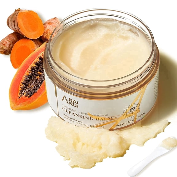 ANAiRUi Makeup Remover Cleansing Balm with Turmeric, Papaya Enzyme & Vitamin C, Gentle Facial Cleanser Balm 3.5 oz