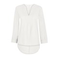 thumbnail image 4 of Top de blusa de línea de algodón con cuello en V y manga recortada de color sólido de otoño para mujer Pompotops  gfhjh5334, 4 of 9