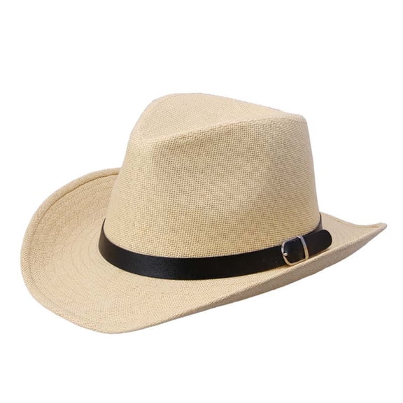 AWZXDE Men Summer Straw Cowboy Hat Sun Hat Western Style Breathable for Outdoor Beach Light Brown