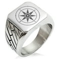 thumbnail image 1 of Stainless Steel Nautical Wind Compass Geometric Pattern Biker Style Polished Ring, 1 of 1