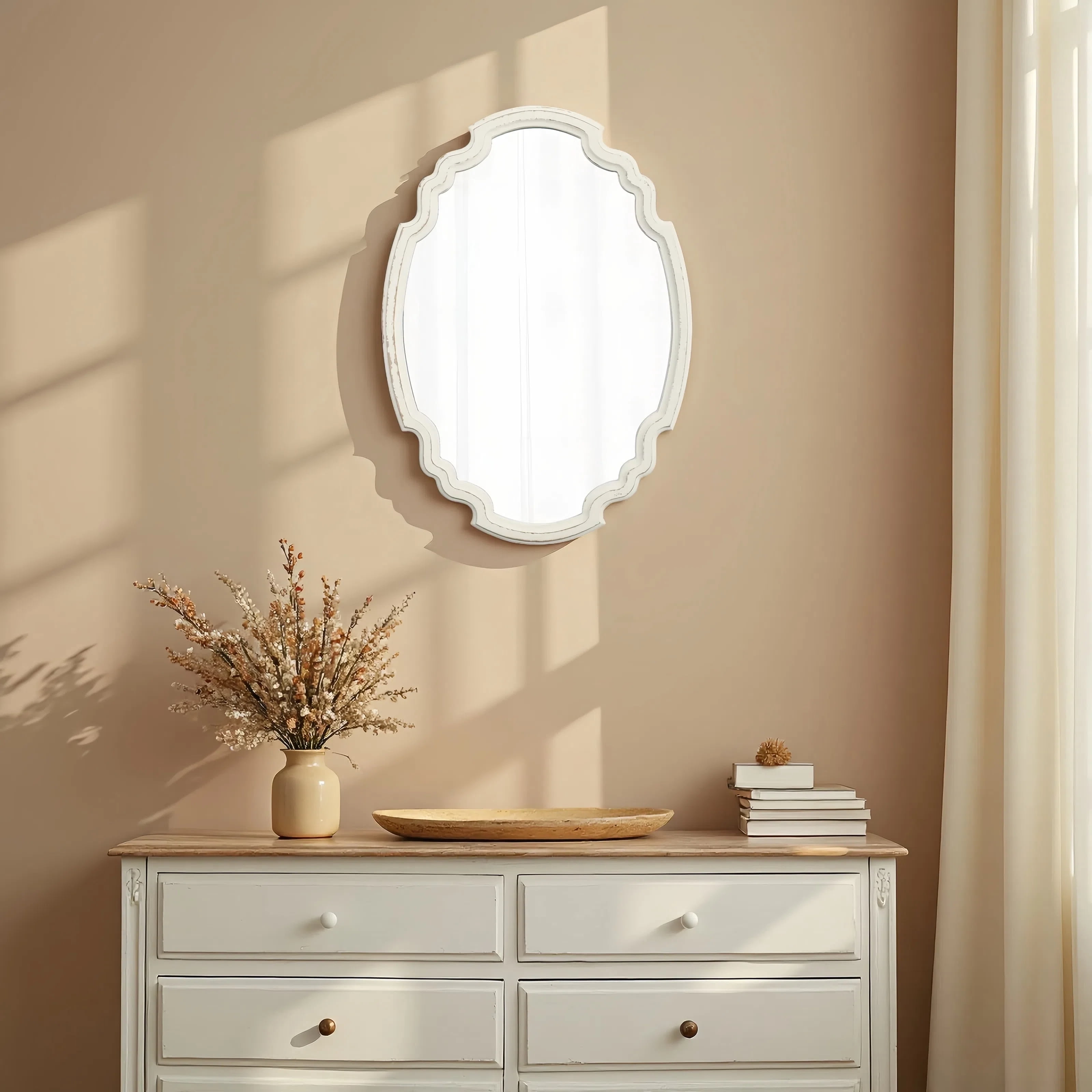 Sintosin Vintage Oval Wall Mirror with Wooden Frame, 16x23 inches, Bathroom & Bedroom Decorative Vanity Mirror