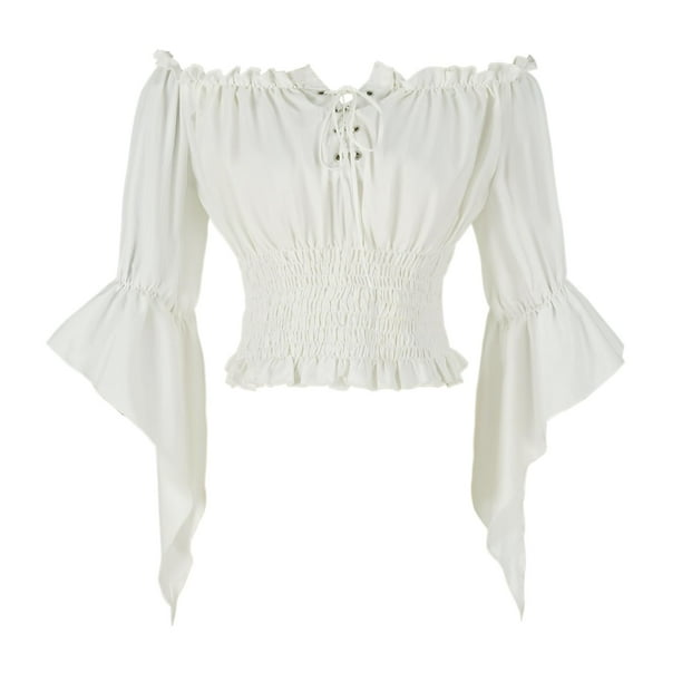 Blusa Mingyuezai Renaissance Peasant con hombros descubiertos para mujer