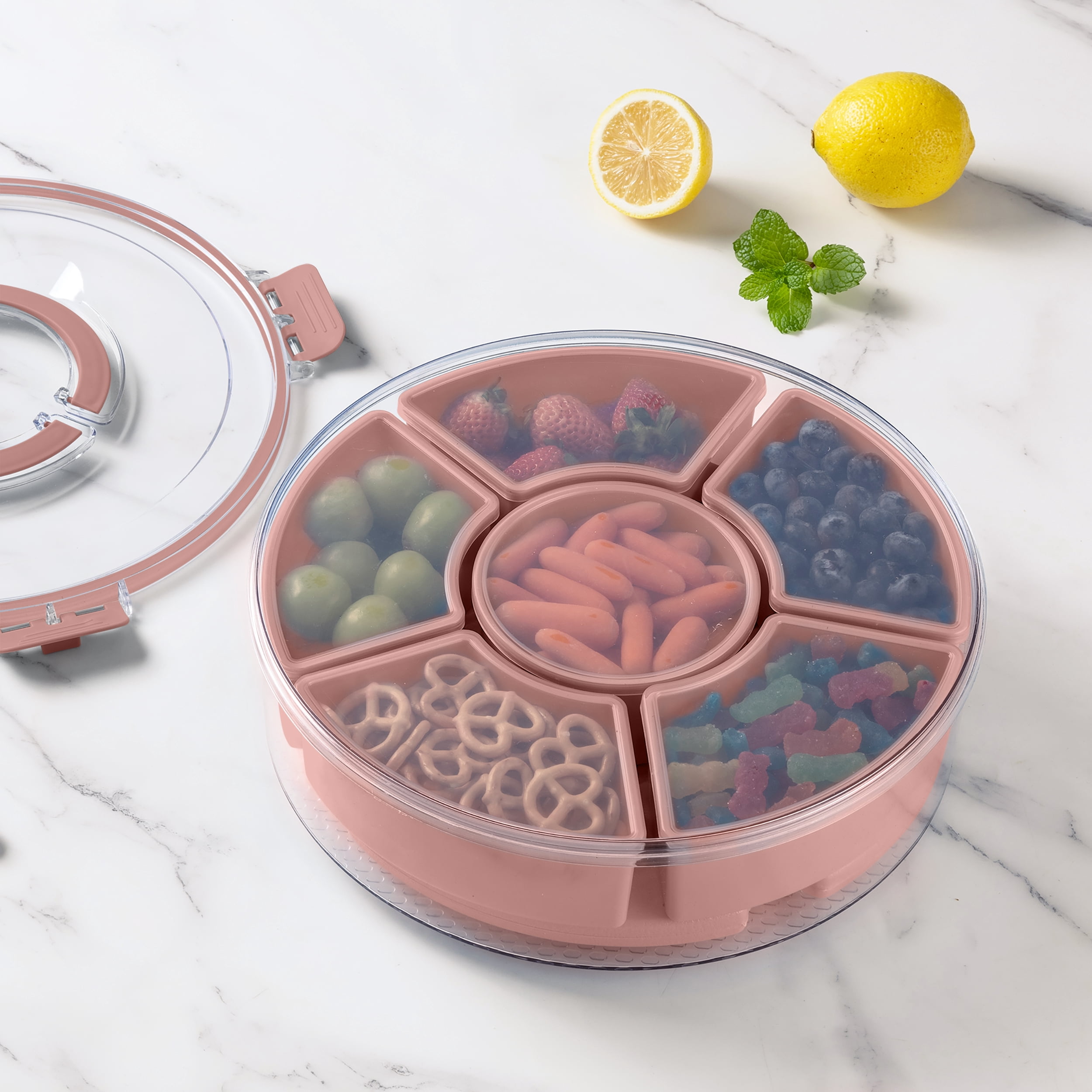 Cook with Color Rotating Snack Box with Ice Block and Carry Handle, Portable Compartments for Lunches and Commutes, Pink