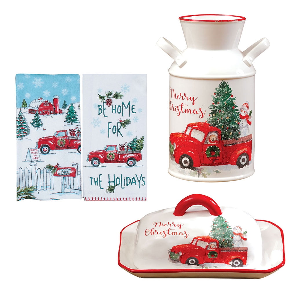 New Rustic Farmhouse VINTAGE RED TRUCK Merry Christmas Dish Hand Tea Towel 