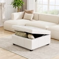 thumbnail image 3 of Table Basse Carrée de 34,25 Po avec Rangement, Rembourrée, en Cuir PU, Beige, 3 of 10