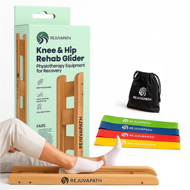 RejuvaPath Planeur de Rééducation du Genou et de la Hanche avec Bandes de Résistance & Équipement de Physiothérapie pour Rééducation après un AVC, Aides à la Récupération, Planche à Glissière pour Post-Chirurgie & I