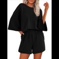 thumbnail image 1 of Conjuntos de Pijama para Mujer, Blusas Extragrandes de 3/4 y Pantalones Cortos con Cintura Elástica, Conjuntos de Estar por Casa. Negro XL, 1 of 10