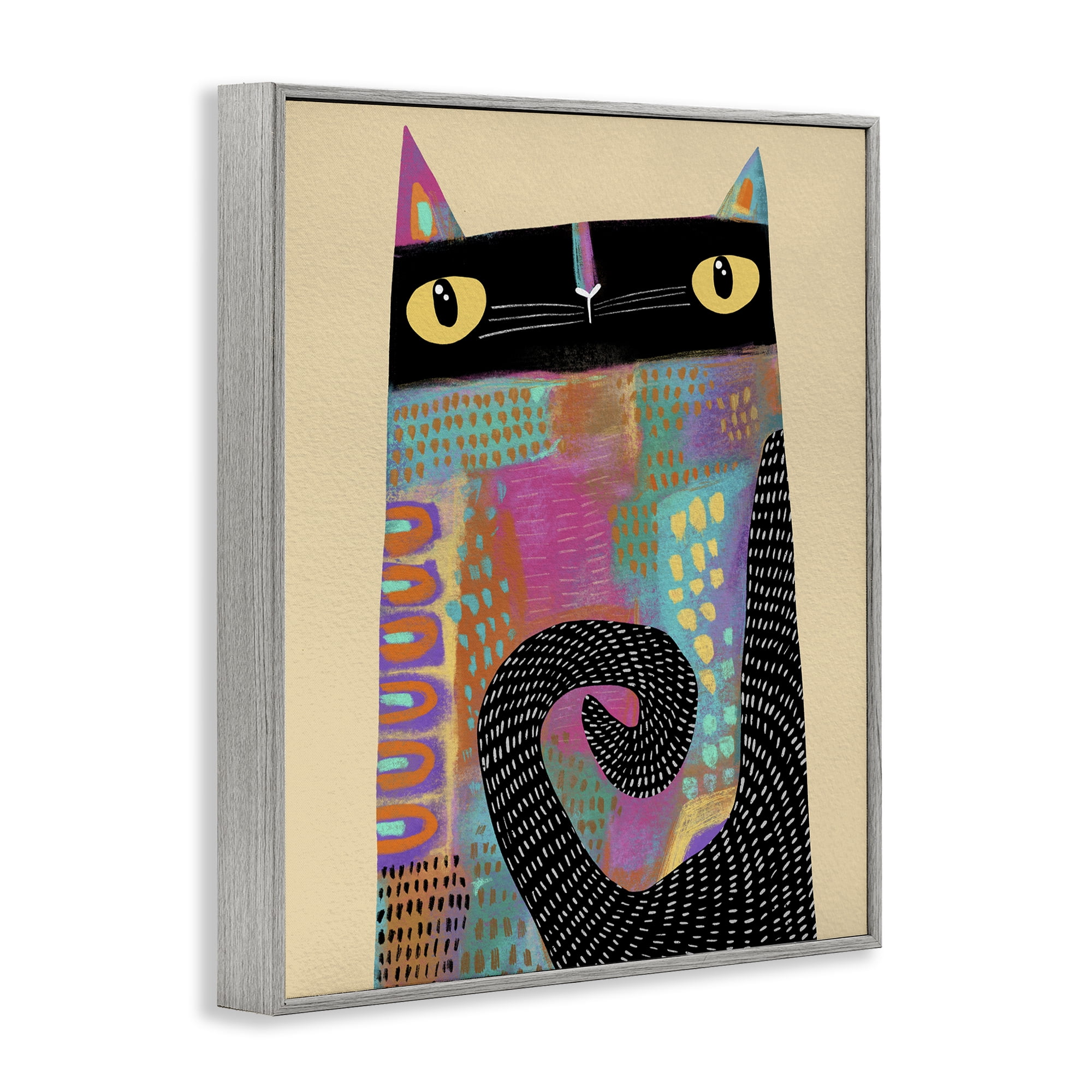 Stupell Industries Stylized Colorful Cat Gray Framed Giclee Art, design by Gabriela Avila