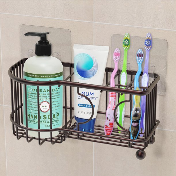 Soporte adhesivo de pared simple para cepillos de dientes, para uso doméstico, color bronce