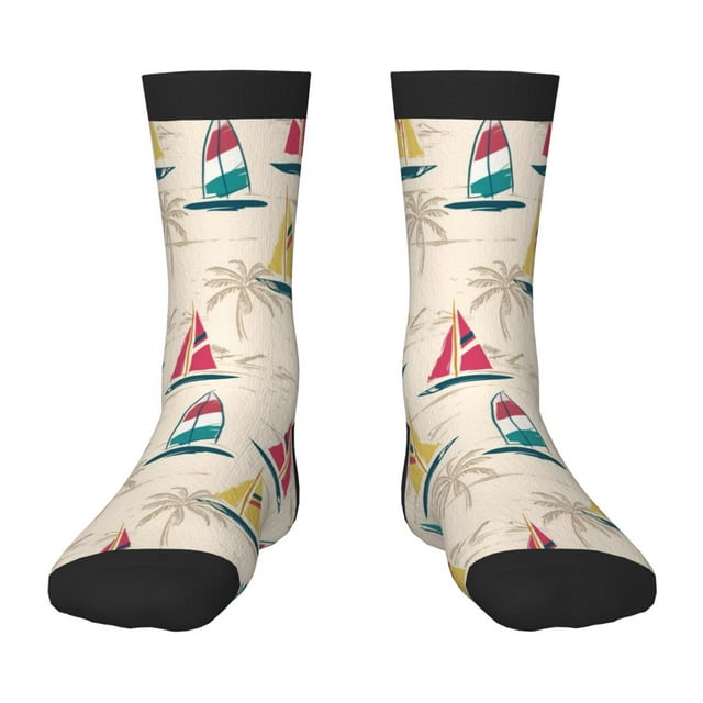 Kdxio Reto Marine Nautical Print Children's Socks for Daily Wear and Sports Use Colorblock Mid-Calf Design Breathable Material