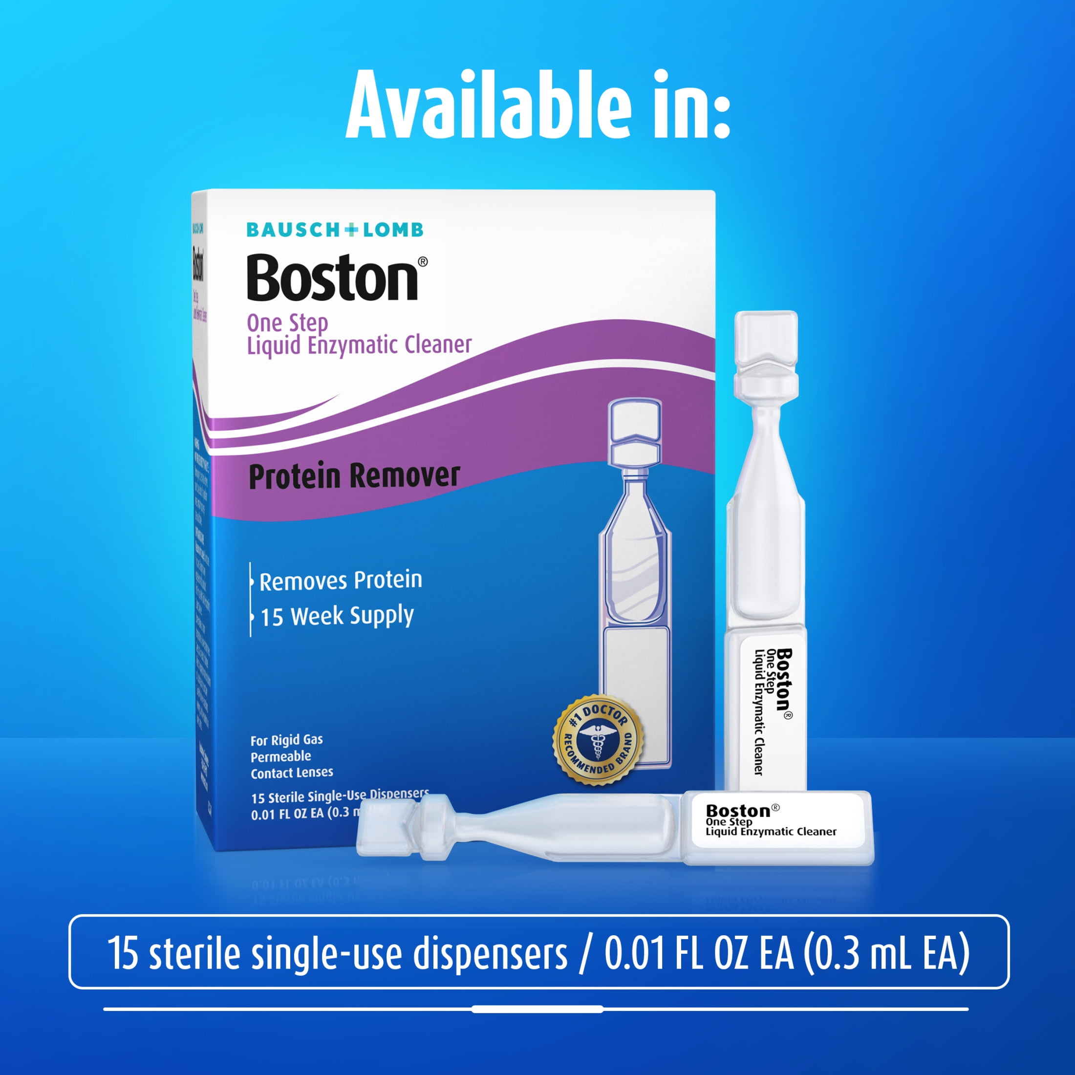 Boston One Step Liquid Enzymatic Cleaner – from Bausch + Lomb, 15 Sterile Single-Use Dispensers