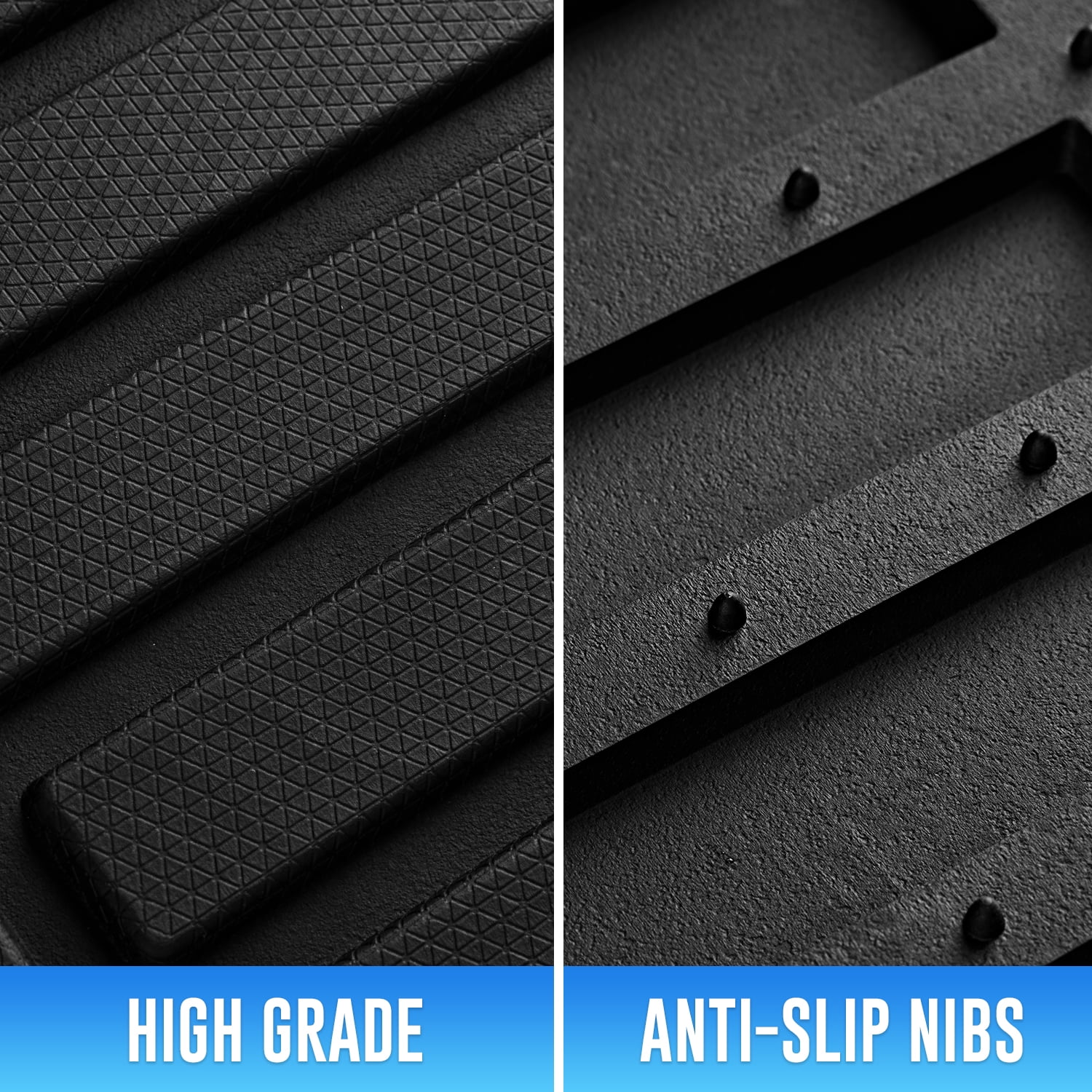 Road Comforts Heavy Duty Rubber Floor Mats Blue Aluminum Film Car Mats Set, Front and Rear Car Mats