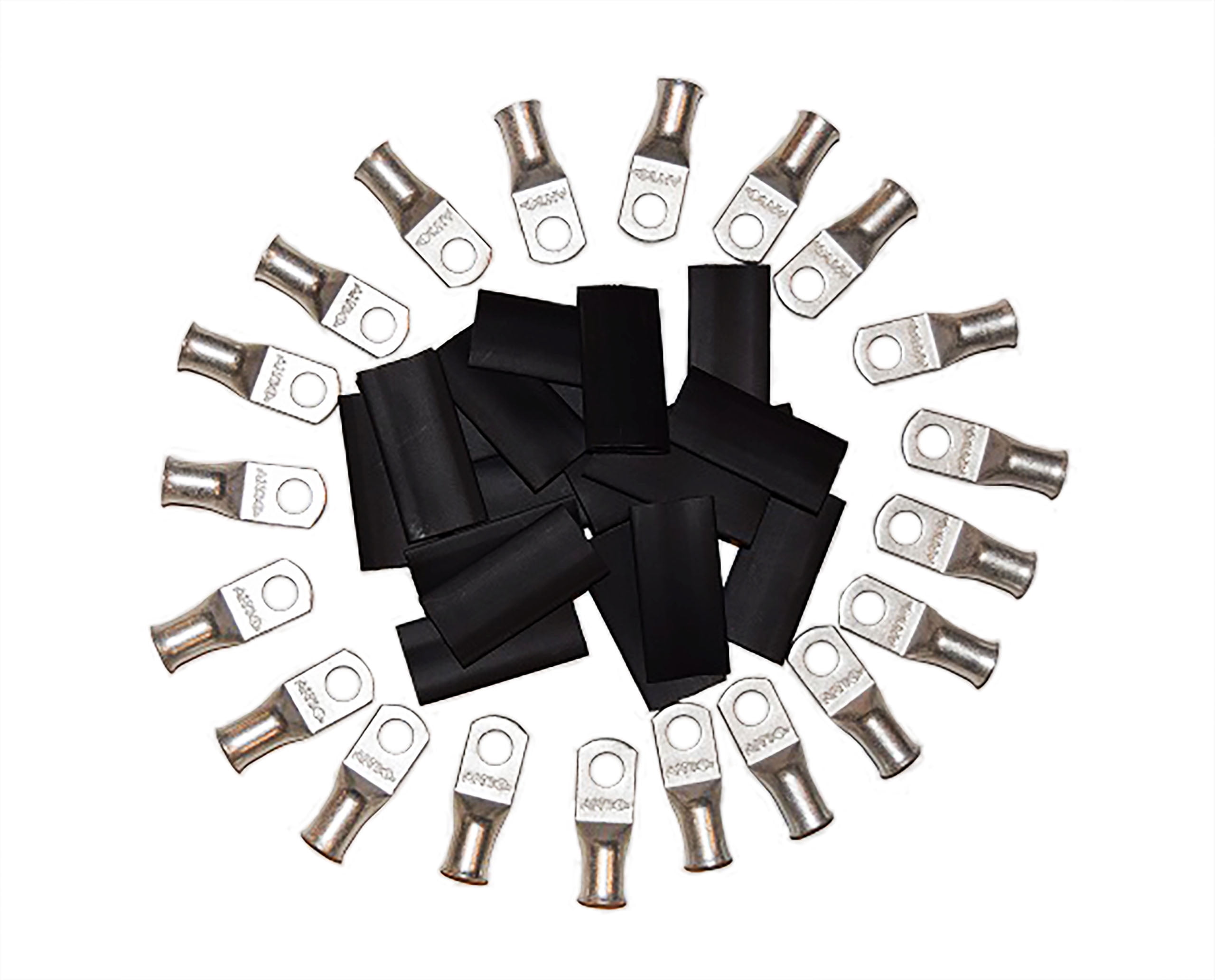 (20) 2 AWG Ring 5/16" Hole Tin Plated Copper Cable Lug Gauge With Heat Shrink