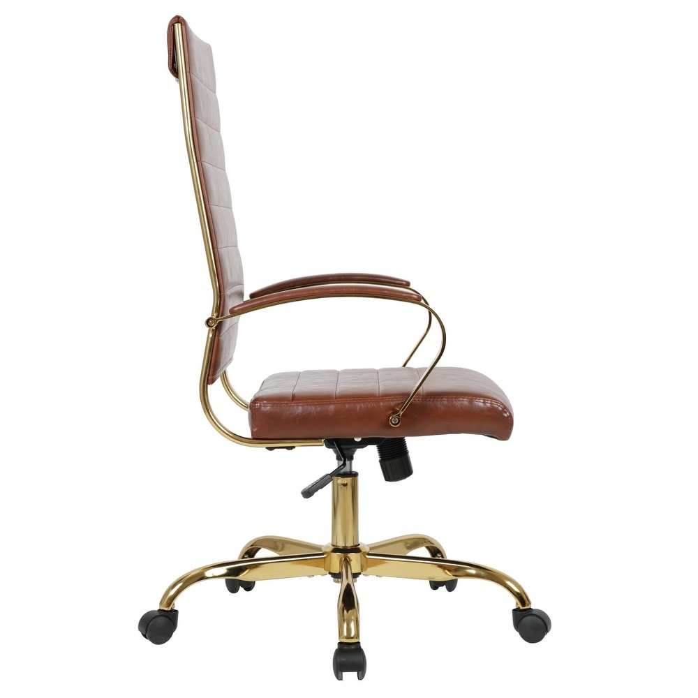 Benmar High-Back Dark Brown Leather Office Desk Chair Ergonomic Executive Chair with Adjustable Swivel, Gold Frame with Cushion Support & Silent Wheels for Home Office Workstations