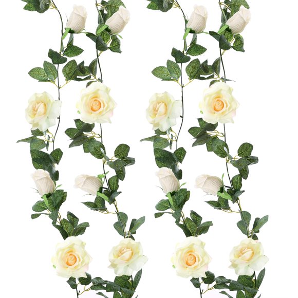 Felice Arts 2 Pack Champagne Rose Garland Each 6.5FT Fake Rose Vine Hanging Floral Garland for Wedding Table Arrangement DIY Flower Wreath Decor