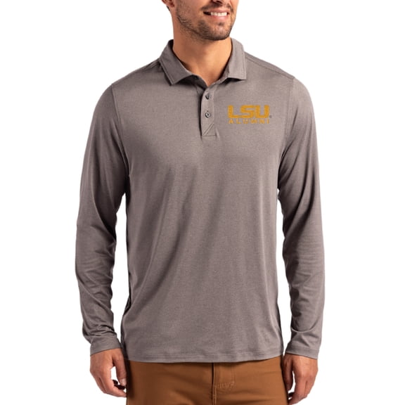Men's Cutter & Buck  Gray LSU Tigers Alumni Coastline Epic Comfort Long-Sleeve Polo