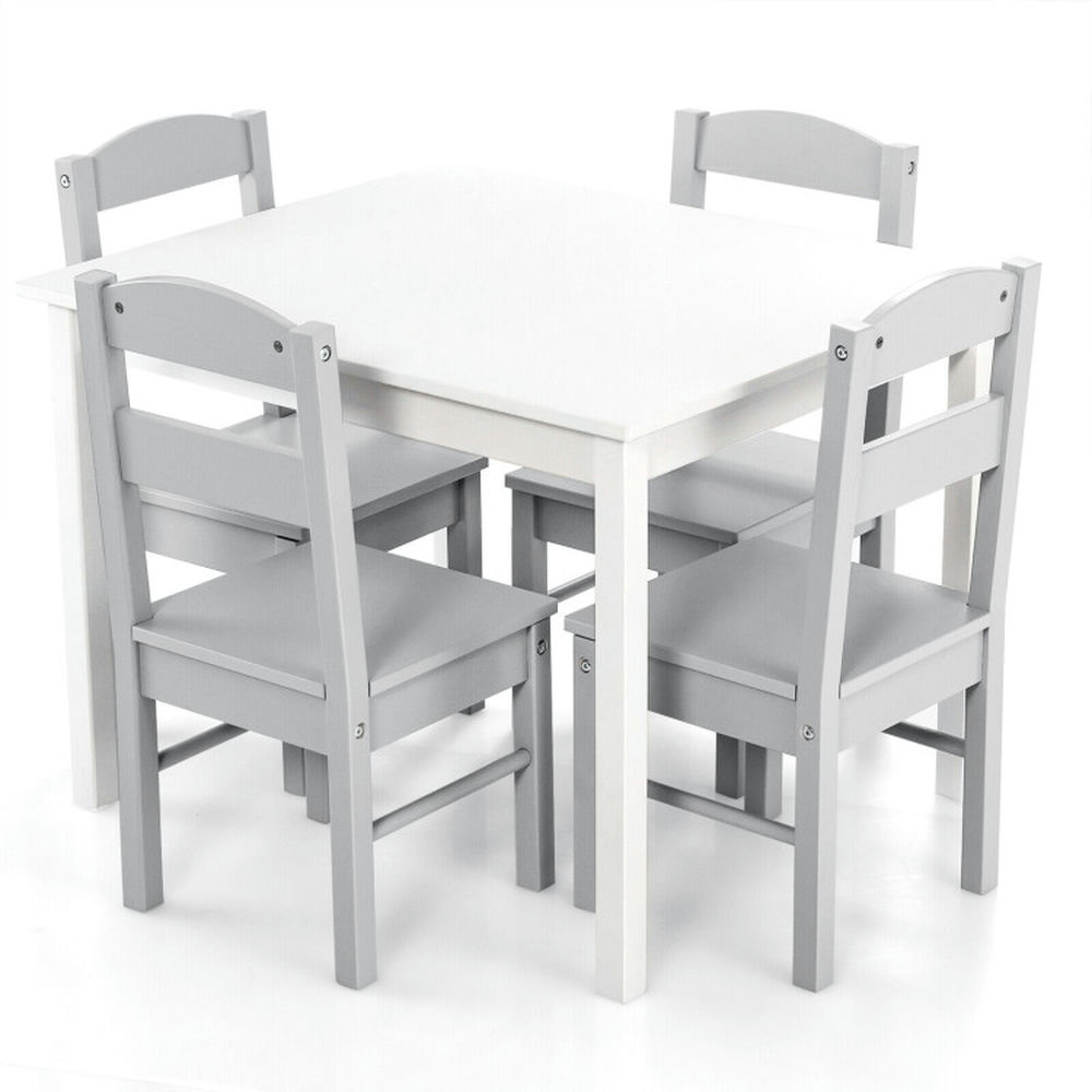 Canddidliike Kids 5 Pieces Table and Chair Set Wooden Children Activity Playroom Furniture Gift-White, Kids Table for Arts & Crafts, Snack Time, Homeschooling, Homework