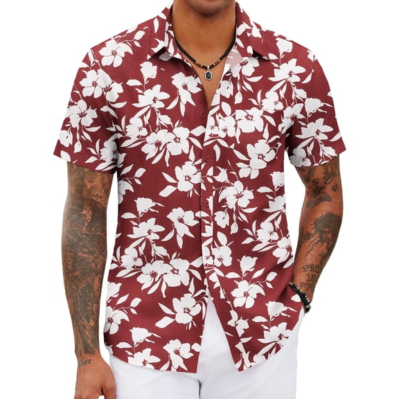 COOFANDY Mens Beach Shirts Short Sleeve Floral Button Down Shirt Island Cruise Ship Essentials