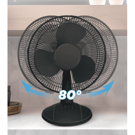 Mainstays 12-Inch Black Table Fan with 3-Speed Settings and Oscillation