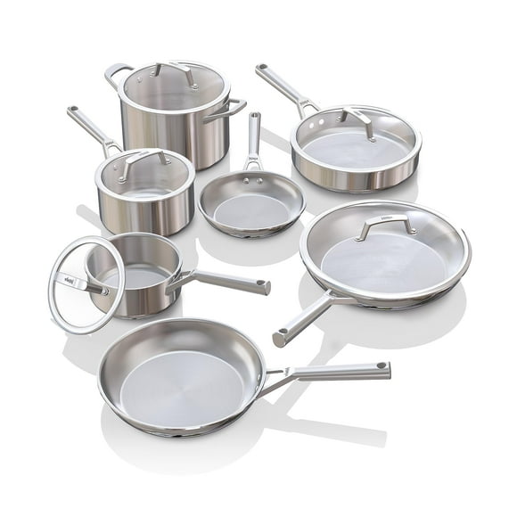 Ninja EverClad - Juego de ollas y sartenes de acero inoxidable de 12 piezas, todas las estufas e inducción, apto para horno hasta 700 °F, última intervensión de PFAS, grado comercial de tres capas, gr