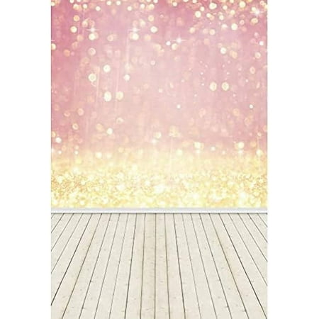 Image of 4x6FT Pink Gold Bokeh Backdrop for Professional Photography Background Rustic Wooden Board Floor Abstract Halo Shinning Romantic Wedding Portrait Photoshoot Baby Girl Picture Studio Props