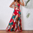 thumbnail image 2 of Aellinatey Women's long dress, Bohemian chiffon floral print V-neck long dress, 2 of 12