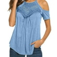 thumbnail image 2 of Cyber&Monday Deals Dyegold Summer Tops for Women 2023, Womens Summer Tops Crochet Lace Pleated ​Blouse Loose Casual Tunics Round Neck Cold Shoulder Short Sleeve Tees Shirt, 2 of 6