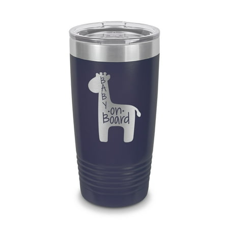 

Baby on Board Giraffe Tumbler 20 oz - Laser Engraved w/ Clear Lid - Stainless Steel - Vacuum Insulated - Double Walled - Travel Mug - cut kid safety drive safely - Navy