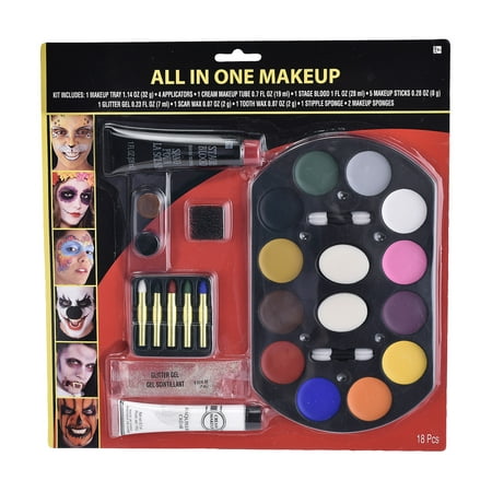 Suit Yourself All-in-One Halloween Makeup Supplies, 18 Pieces, Include Wax, Glitter, Fake Blood, Applicators, and More