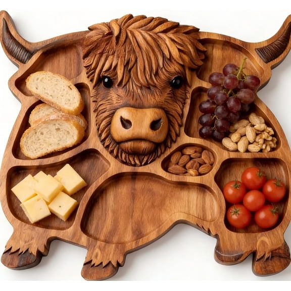 Highland Cow Charcuterie Board, Multi Compartment Snacktray, Party Appetizer Platter, Food Plate for Fruit, Meats, Snacks, Home Kitchens, Outdoor Camping, and Parties