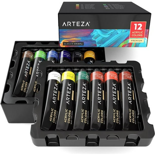 ARTEZA Acrylic Professional Artist Paint, 22ml Tubes, Set of 12