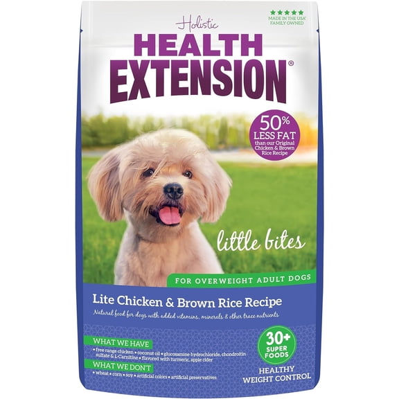 Health Extension Little Bites Lite Chicken & Brown Rice Dry Dog Food (4 lb / 1.8 Kg) - Natural with Probiotics and Superfoods for Overweight Adult Dogs.