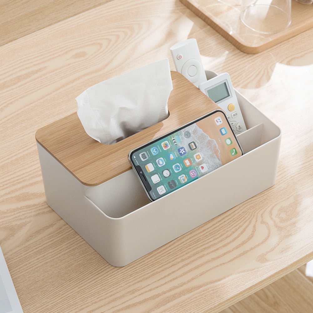 Apricot Tissue Dispenser Box Multifunction Facial Tissue Holder Dispenser Remote Control Holder Paper Storage Collection Tools for Living Room Bedroom Dressers Kitchen
