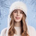 thumbnail image 4 of absanyy Women's Warm Winter Hat - Stylish Faux Fur, Stretchy Nylon Spandex, Ear Ties, Free Size, White - Versatile for Outdoor & Daily Wear, 4 of 5
