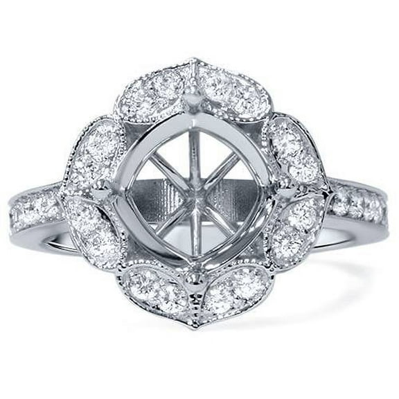 Pompeii 1/2ct Antique Halo Diamond Engagement Ring Setting 14K White Gold (G/H,SI1-SI2)