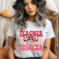 thumbnail image 2 of Valentine Teacher Shirt – Heart Bow Pencil Design for School, White, Size S, 2 of 6