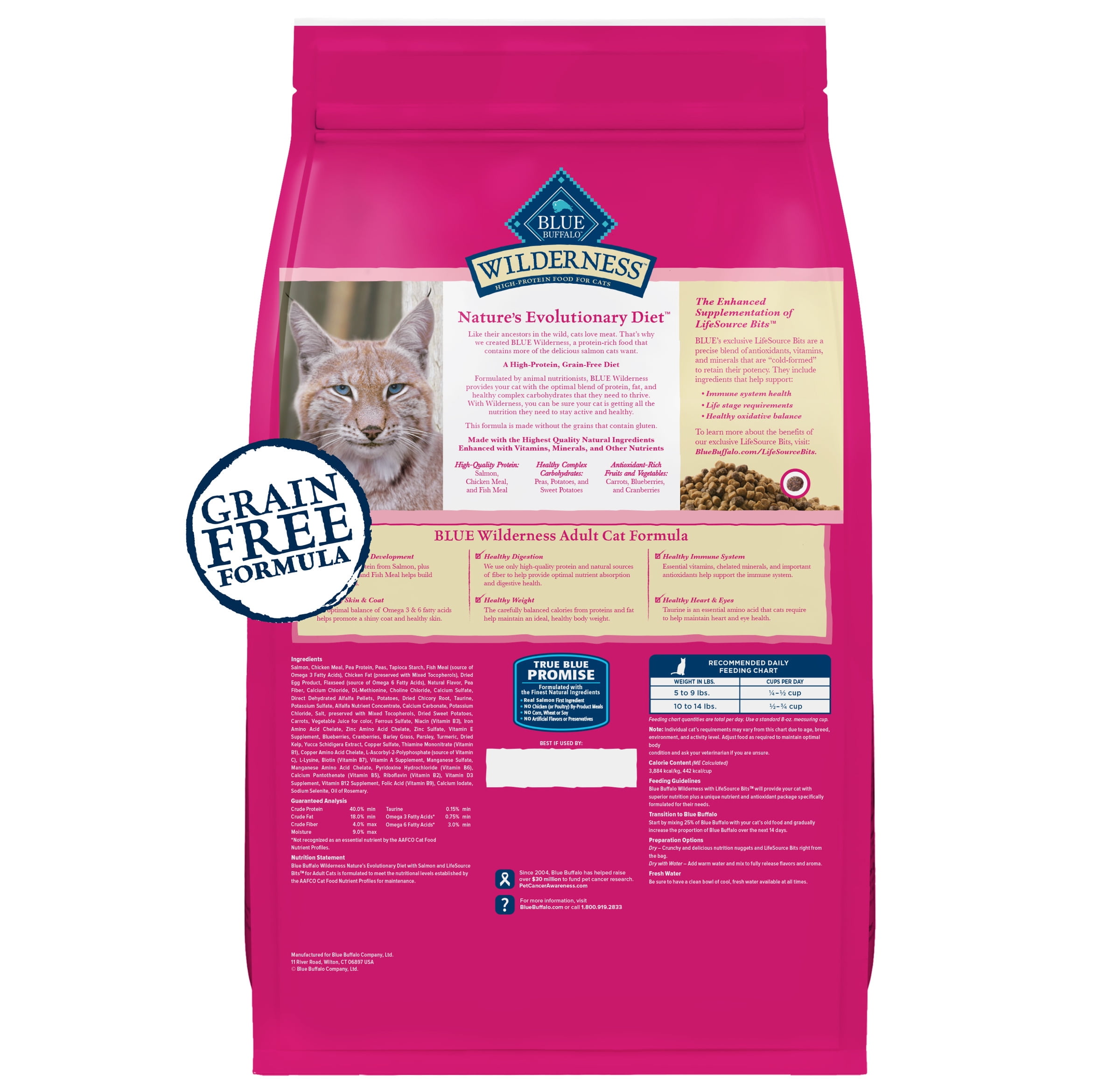 Blue Buffalo Wilderness Natural High Protein Dry Food for Adult Cats, Salmon, 4-lb Bag