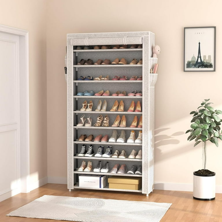 Tall 10-Tier Shoe Rack With Magnetic Cover - Holds 34-37 Pairs, Dustproof Storage For Entryway, Closet, Dorm