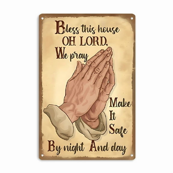 Wllo0ord 1pc, Pray Hands Metal Sign, Religious Metal Sign Decor, Indoor_Outdoor Decor, Yard Decor, Porch Decor, Patio Decor 长方形铁牌画8*12in -竖版（一件代发，暂时不指定快递）