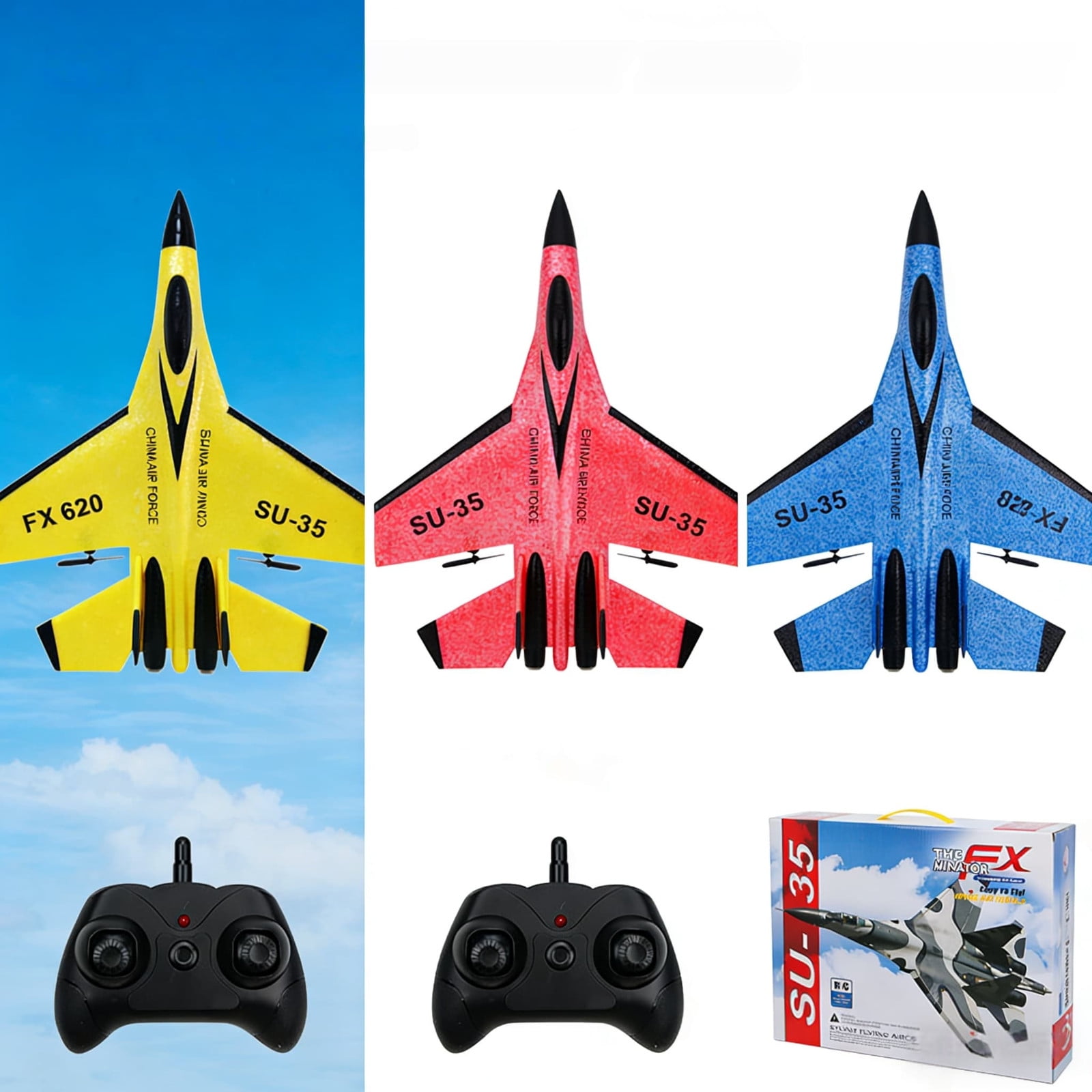 C Flying Bear Su 35 Remote Control Glider Fixed Wing Fighter Foam Aircraft Model Toy Plane With Led Strips C