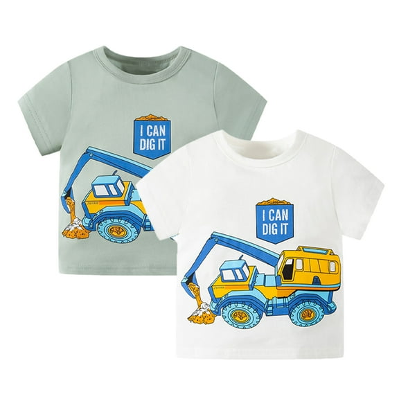 YTDSCS Kids Boys Summer Short Sleeve T-Shirt for Toddler Baby Cartoon Car Printed Tees Crewneck Cotton Tops for 1-8 Years