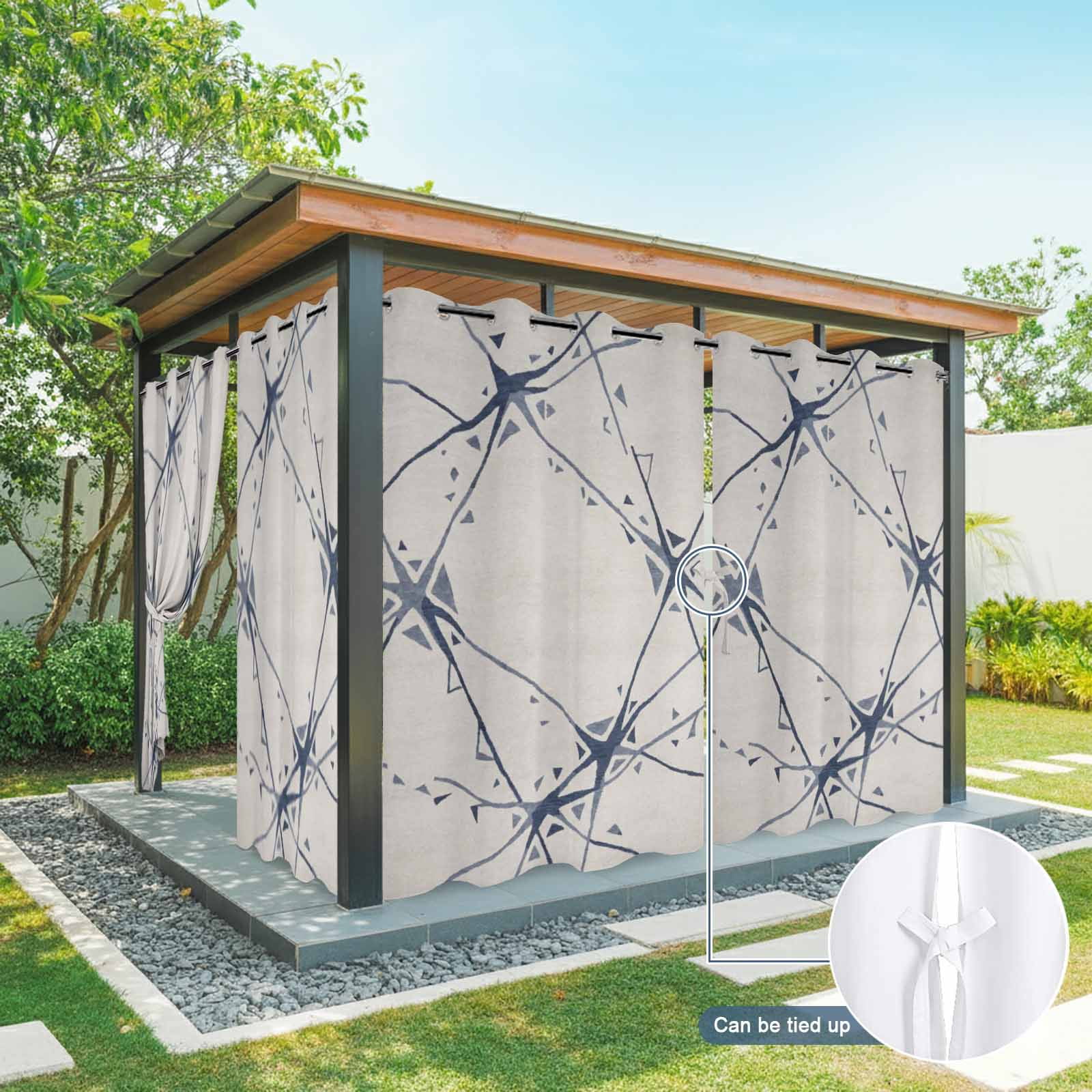 Abstract Geometric Outdoor Curtains for Patio, Navy Blue Splatter Lines Fragmented Crystal Style Sunshade Privacy Drapes Grommet Waterproof Outside Curtains for Porch Balcony 54"x 108", 1 Panel