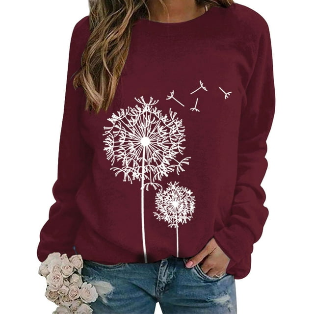 ZXZY Pull à Manches Longues Col Rond Imprimé Graphique Pissenlit Femme