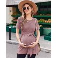 thumbnail image 3 of Ekouaer Maternity Tops Short Sleeve Pregnancy Shirts Tee Tunic Casual T Shirt Ribbed Knit Pregnant Clothes Wine Red M Lake Blue XL, 3 of 6
