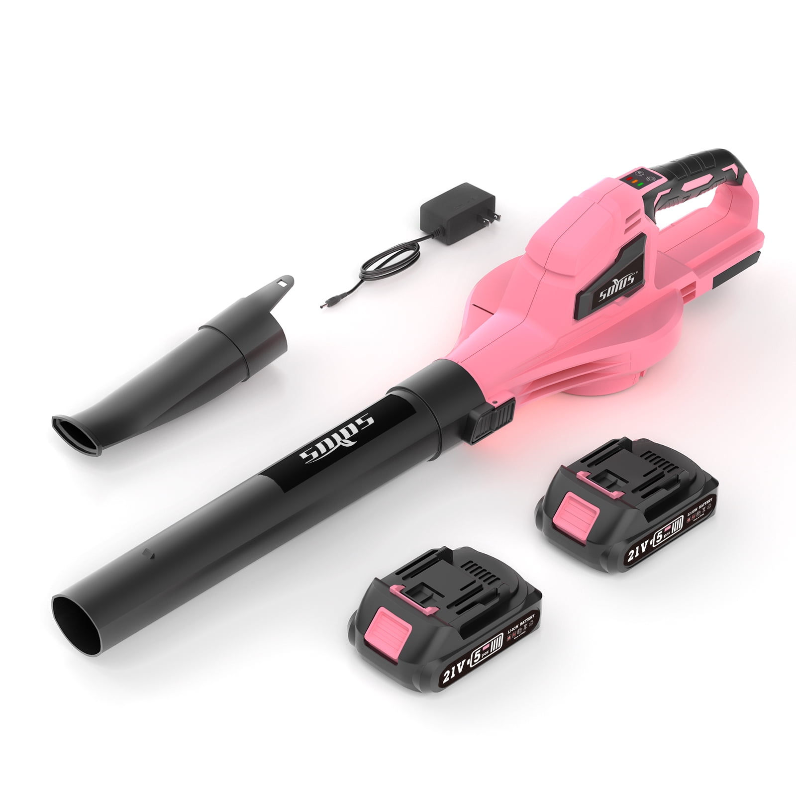 SOYUS Leaf Blower, 21V Leaf Blower Cordless with 2x2.0Ah Battery and Charger, 150 MPH Electric Leaf Blower with Two-Speed Mode, Blowers for Lawn Care, Debris Dust Cleaning（Pink）