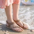 thumbnail image 4 of Rokment Womens Sparkly Rhinestones Flower Bow Beaded Orthopedic Sandals with Arch Support Comfortable Ortho Low Heels Slingback Dressy Flip Flops Beach Summer Casual Shoes Brown Size 9.5, 4 of 7
