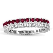 SL COLLECTION 14k White Gold Ruby Diamond 2-piece Eternity Band Ring Set