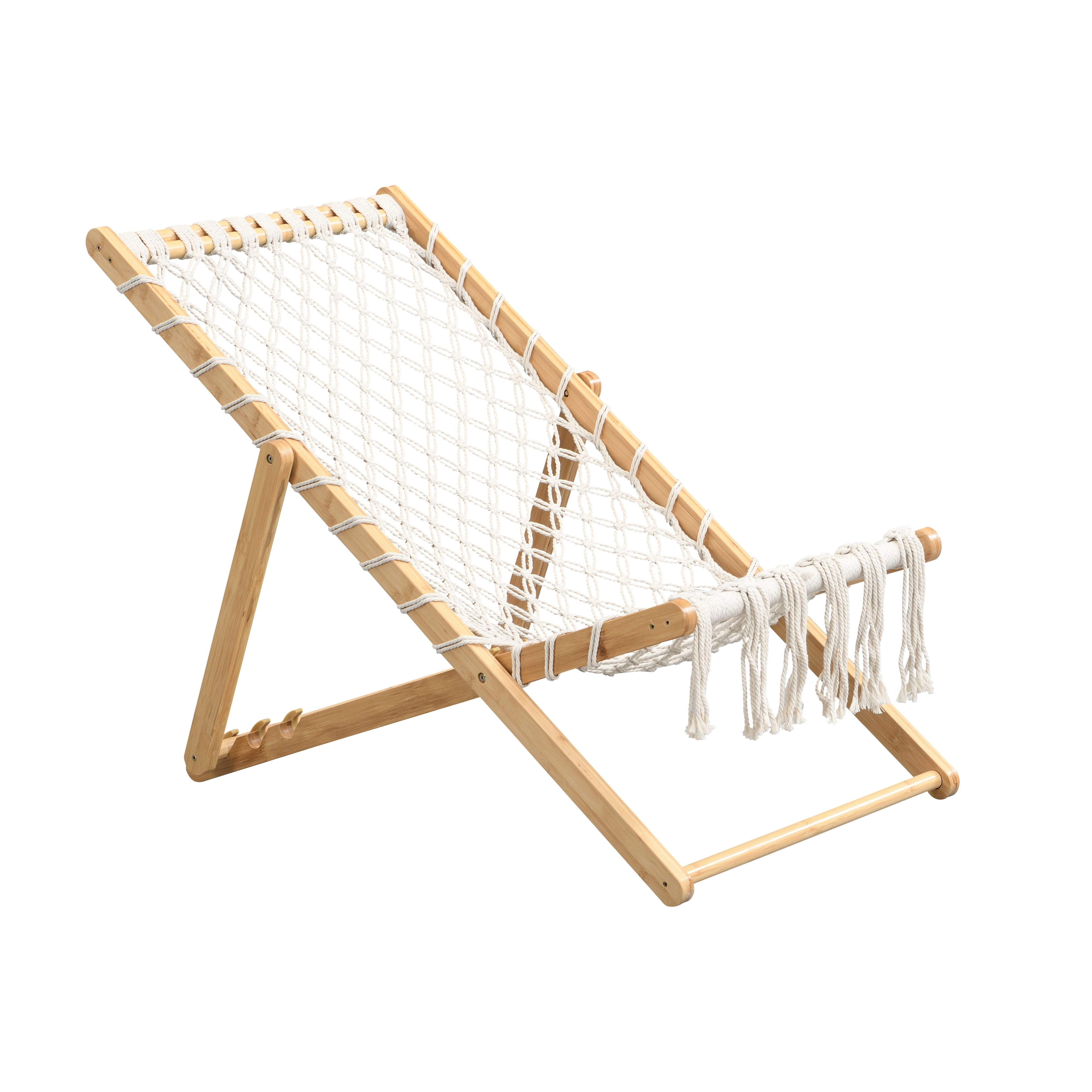 Set of 2 Adjustable Weaving Lounge Chairs, Hand‑Braided Polyester Rope Patio Chairs with Bamboo Frame, 3‑Position Reclining Outdoor Chairs for Garden Balcony Living Room Poolside