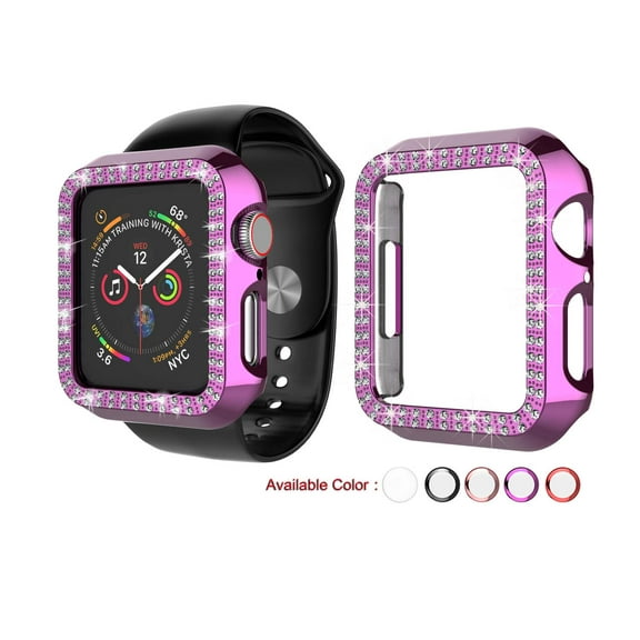 Njjex Cases for Apple Watch Case Series 3 38mm, PC Plated Hard Bumper Bling Crystal Diamonds Glitter Frame Protective Cover for iWatch Series 3 Series 2 Series 1 38mm -Purple